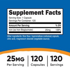 Nutricost Iron Bisglycinate Supplement (25mg) 120 Capsules, Gluten-Free
