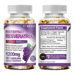 2Packs Resveratrol Extract Supplement 1200MG Maximum Natural AntiAging Capsules