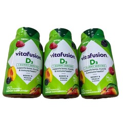 Vitafusion D3  Gummies 50 MCG Berry Peach Flavor 150 Count, March 2027, 3 Pack