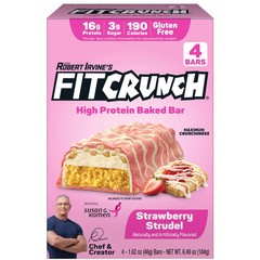 FITCRUNCH High Protein Baked Bar, Strawberry Strudel, 16g Protein, 1.62 oz, 4 Co