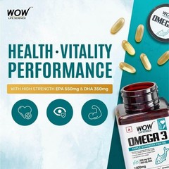 WOW Life Science Omega-3 Fish Oil 1300mg – For Men & Women – 3X Strength – 60Cap