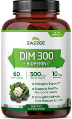 Zazzee DIM 300 mg Per Capsule, 60 Count, Plus 10 mg BioPerine, Estrogen Balance