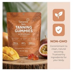 Savanna Skin Tanning Gummies, with Vitamin C & E, Astaxanthin, Collagen. 03/28