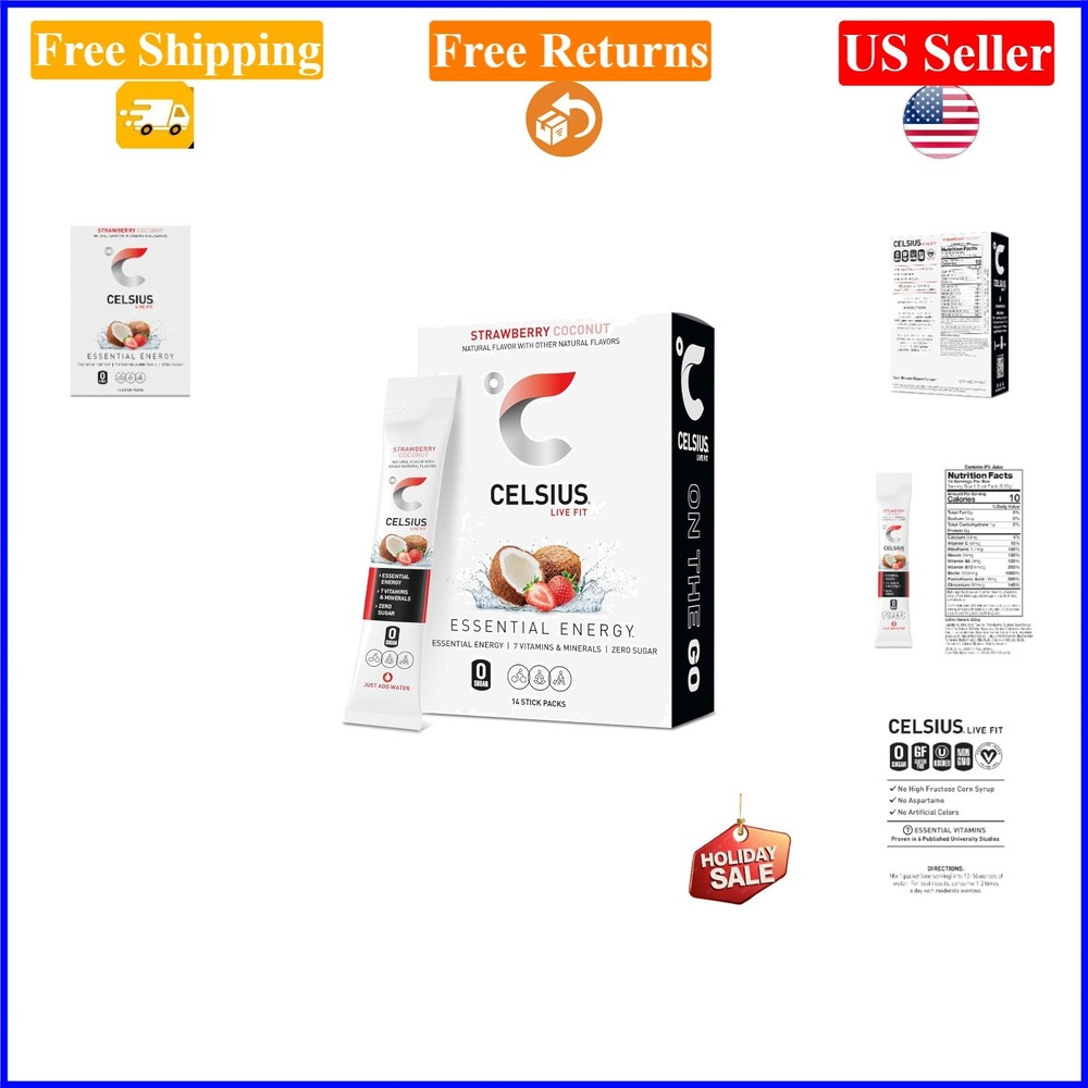 On The Go Strawberry Coconut Sugar-Free Energy Drink Mix 14 Sticks