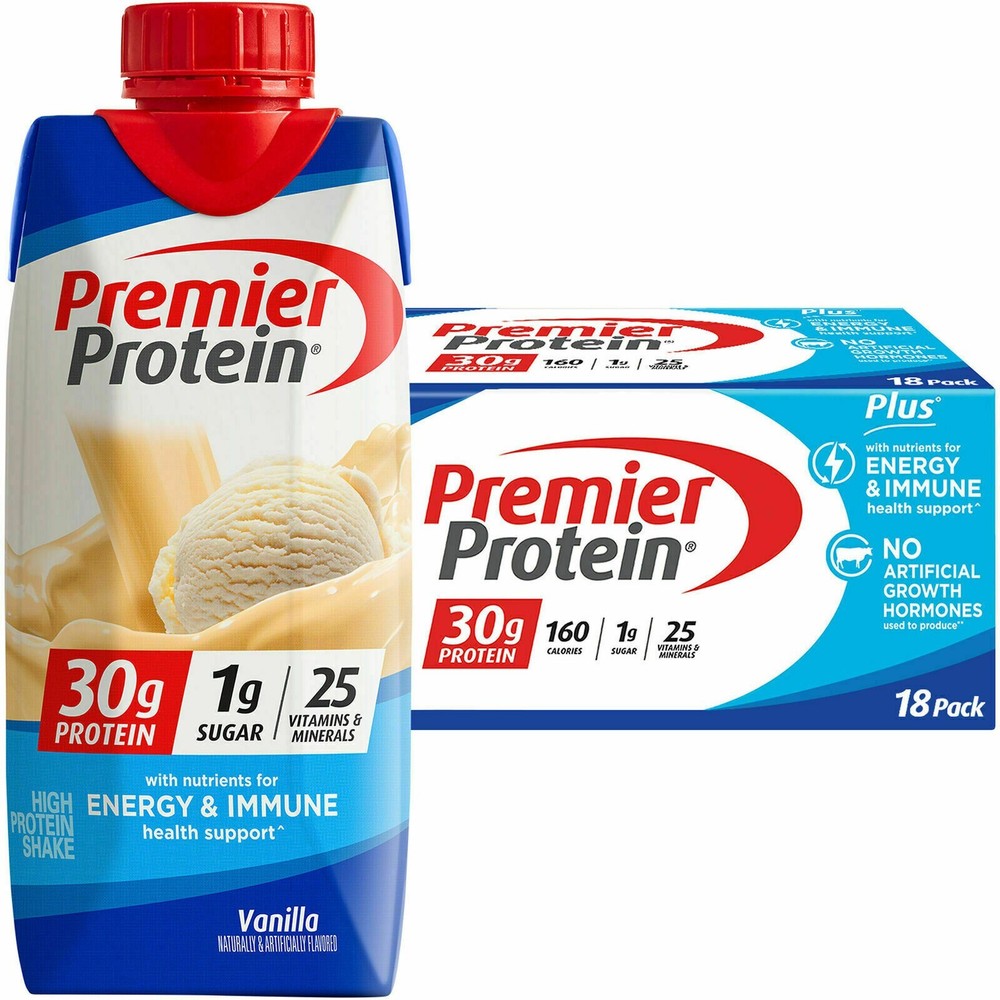 Premier 30g Protein PLUS Energy and Immune Support Shakes Vanilla 11 fl oz 18 Pk