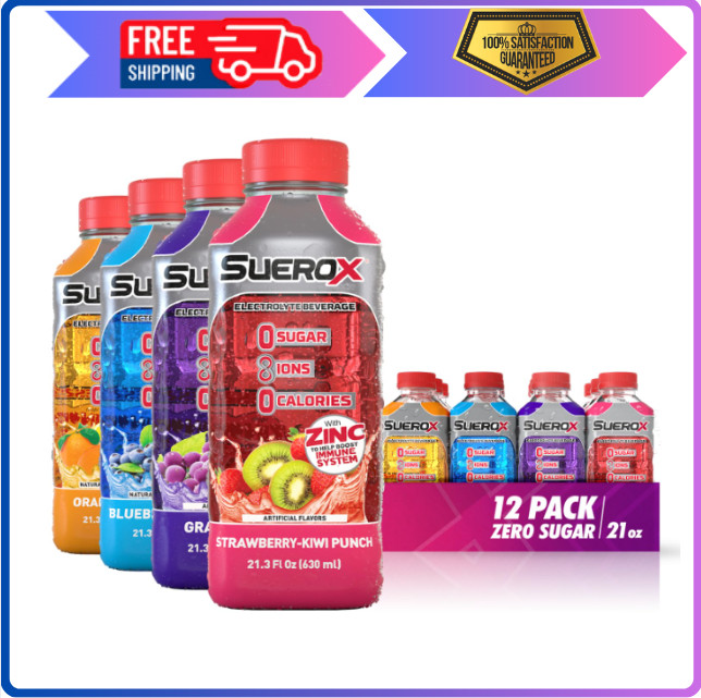 SueroX Electrolyte Drink – Sugar-Free, 12ct Variety, 0 Cal, 8 Ions