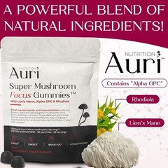New Mushroom Focus Gummies Lion’s Mane Alpha GPC Rhodiola 60 Vegan Gummies