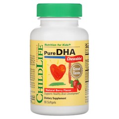 ChildLife Pure DHA Chewable Natural Berry Flavor 90 Soft Gel Caps Alcohol-Free,