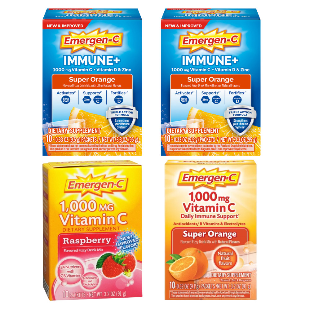 4 PACK Emergen C Immune + Super Orange Raspberry Variety EXP 01/2026+