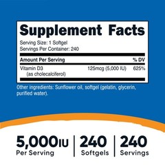 Nutricost Vitamin D3 5,000 IU, 240 Softgels – Gluten Free & Non-GMO