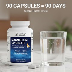 Dr. Berg Magnesium Glycinate 90ct 4-in-1 Chelated for Muscle Nerve Sleep Stress
