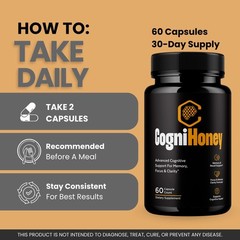 CogniHoney Brain Memory Focus Supplement Nootropic Capsules 1 Pack 60Ct