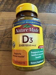 Nature Made D3 2000 IU Supplement – 220 Tablets – Exp 9/2026