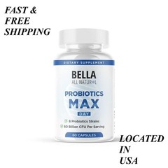 2 BOTTLES–Bella All Natural Probiotics for Digestive & Immune Health, 60 B CFU