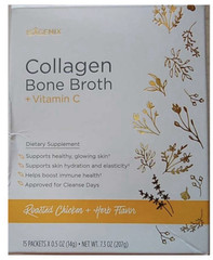 Isagenix Collagen Bone Broth + Vitamin C Powder Roasted Chicken+Herb 15ct 7.3oz