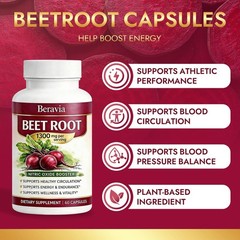 Beravia Beetroot Capsules 1300mg, Vegan, Non-GMO, And Gluten-Free – 60 Capsule1