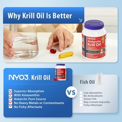 NYO3 Krill Oil Omega 3 Supplement 1000mg 270 Softgels EPA & DHA, Pure Antarct…
