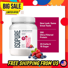 Isopure Clear Whey Protein Isolate Powder, Mixed Berry, 20g Protein (16 SV)