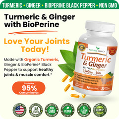 ☀ Max Strength Turmeric and Ginger With BioPerine Black Pepper | 90 Capsules