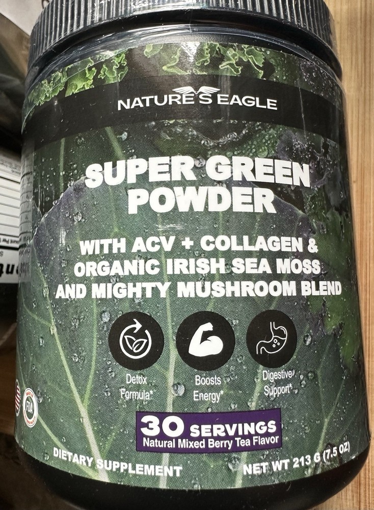 Nature’s Eagle Super Green Powder ACV Collagen Sea Moss 30 Servings 7.5 oz