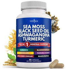 NEW AGE Sea Moss Black Seed Oil Ashwagandha 60 Count (Pack of 1), Silica