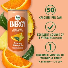V8 Energy Orange Pineapple Energy Drink, Gluten Free, 8 fl oz Can 6 Pack