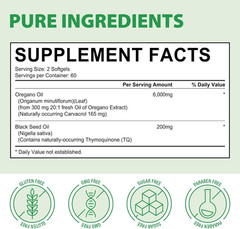 Oil of Oregano with Black Seed Oil, Oil of Oregano Capsules 6000Mg, 2 in 1 Formu