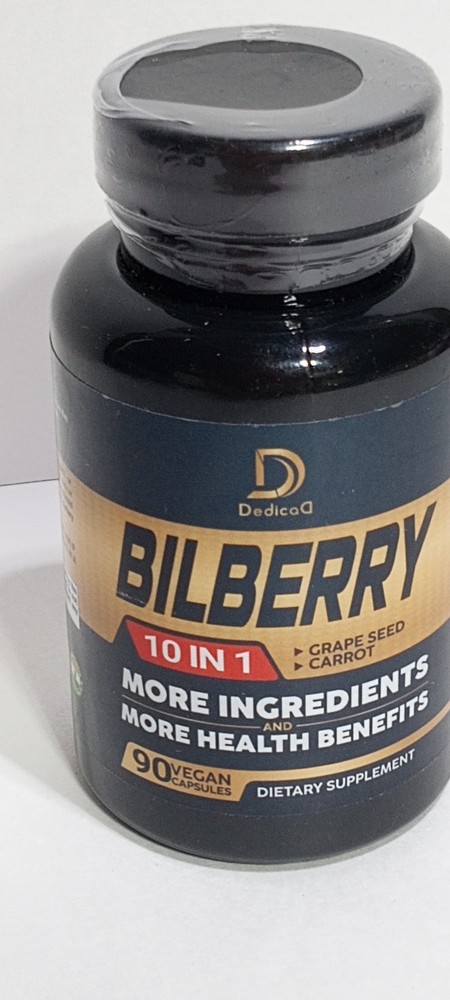 DedicaQ Bilberry 10-in-1 Vegan Capsules Eye Health Antioxidant 90 Count 03/2029