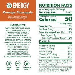 V8 Energy Orange Pineapple Energy Drink, Gluten Free, 8 fl oz Can 6 Pack