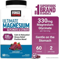 Force Factor Ultimate Magnesium, 330mg Magnesium Glycinate&Citrate,60 Soft Chews