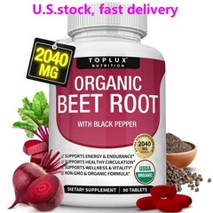 Toplux Organic Beet Root 2040mg – Nitric Oxide Support, Black Pepper, 90 Tablets