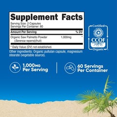 Nutricost Made with Organic Saw Palmetto 1000mg Per Serving, 60 Servs, 120 Caps