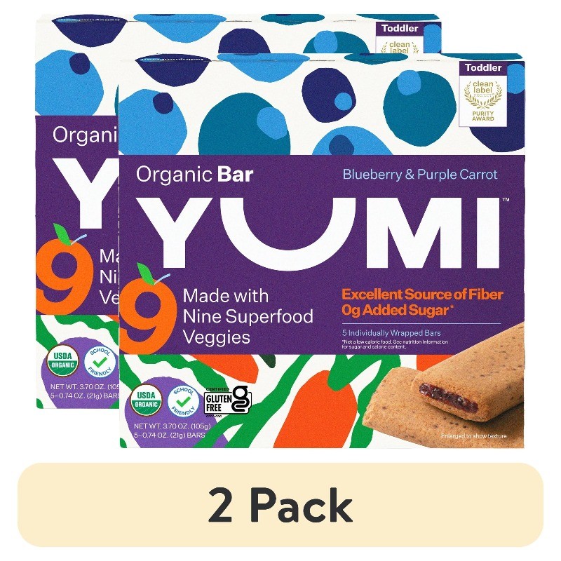 (2 pack) YUMI Organic Blueberry & Purple Carrot Toddler Snack Bars – 3.7oz/5ct