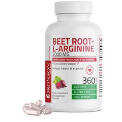 Bronson Beet Root + L-Arginine 2000 MG, 360 Vegetarian Capsules