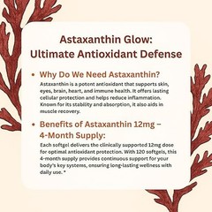 1 PACK Astaxanthin 120 Softgels 12mg – Supports Eye Health and Joint Health