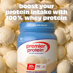 Premier Protein 100% Whey Protein Powder Vanilla Milkshake 30g Protein 1.7 lb