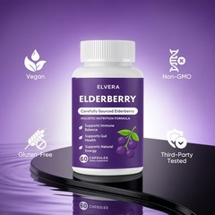 Organic Black Elderberry Gut Complex , With Zinc & Vitamin C 60 Non-GM Capsules