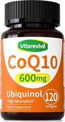 Vitarevive CoQ10 600mg Ubiquinol Softgels PQQ Vitamin E Heart Energy 120 Count