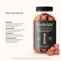 TruHeight Growth Gummies (Watermelon) Tall Nutrition for Natural Supplement