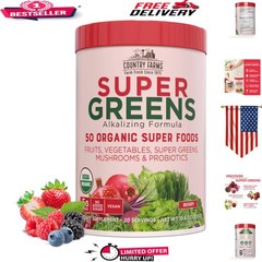Healthy Berry Flavor Super Greens Drink Mix: 50 Organic Foods for Daily Wellness