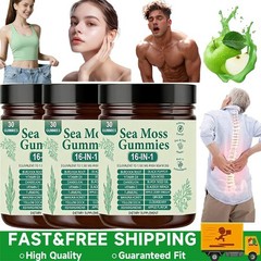 3PCS 16 in 1 Organic Sea Moss Gummy Irishmoss Extract 6000Mg Green Apple Flavor