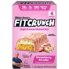 FITCRUNCH High Protein Baked Bar, Strawberry Strudel, 16g Protein, 1.62 oz, 4 Co