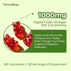 NEWELLME Sugar-Free Apple Cider Vinegar Gummies for Metabolism – 1000mg ACV