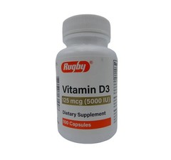RugBy Vitamin D3 125 mcg 5000 IU 125 mcg Strength Dietary Supplement 100 Capsule