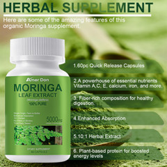 Moringa Oleifera Organic Leaf Extract 5,000mg Serving 100% Pure Capsules 60