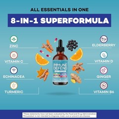 Immune Support Liquid Supplement Elderberry Turmeric Curcumin Echinacea Zinc
