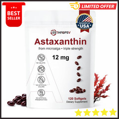 Astaxanthin 12mg 120 Softgels, 4 Month Supply,Triple Strength,Non-GMO,Eye Health