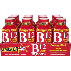 Pack of 36 Stacker B12 Energy Shot Acai Pomegranate Sugar Free 0 Calorie 2 oz