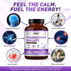 1350mg Magnesium Malate – Supplements with 120 Count (Pack of 1)