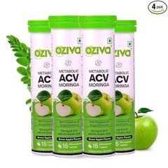 OZiva ACV Moringa Effervescent Tablets Green Apple 60 Tablets 4 Pack